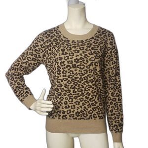 THE LOFT Light Tan Leopard Print Long Sleeve Sweater Womens Size Medium